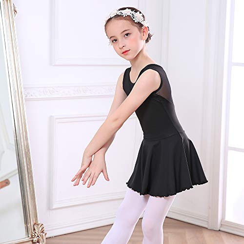 Bezioner Niña Vestido de Ballet Maillot de Danza Gimnasia Clásico Tutú sin Mangas con Falda Negro 150
