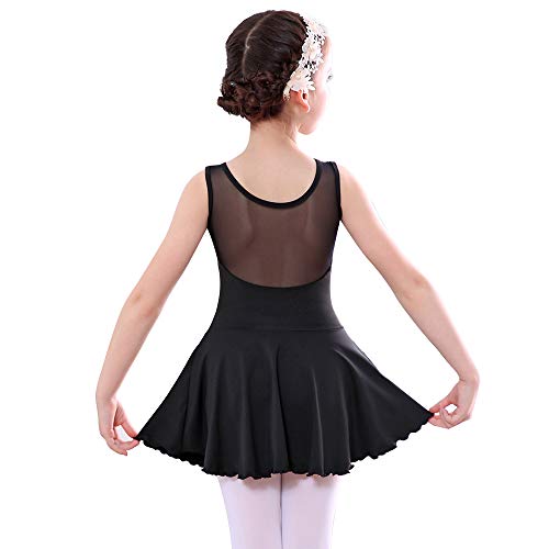 Bezioner Niña Vestido de Ballet Maillot de Danza Gimnasia Clásico Tutú sin Mangas con Falda Negro 150
