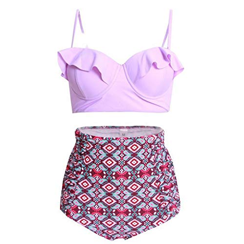 Bikini Mujer 2019 Fossen Brasileño, Flores Tallas Grandes Bañadores Dos Piezas Tops con Volantes + Tanga Traje de baño Conjunto Ropa de baño