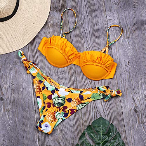 Bikinis Mujer 2019 Push up Sexy con Volantes Bañador brasileño Conjunto de Traje de BañO Estampado con Relleno Sujetador Tops y Braguitas Ropa de Playa vikinis riou