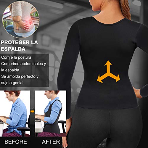 Bingrong Faja Reductora Mujer Adelgazante Chaleco Neopreno con Cremallera Sauna Camiseta Adelgazante Mujer Faja Deporte de Fitness Sudoraciaon Mujer Quema Grasa Traje Mangas Largas