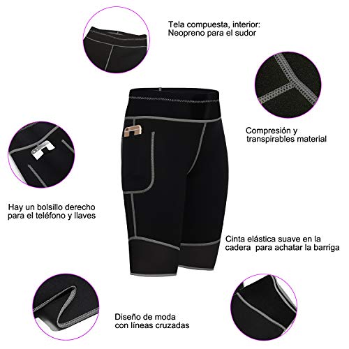 Bingrong Pantalones para Adelgazar Mujer Pantalón de Sudoración Adelgazar Pantalones Cortos de Neopreno térmicos para Ejercicio para Pérdida de Peso Deportivo (Negro, XX-Large)