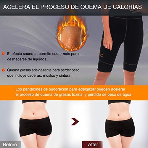 Bingrong Pantalones para Adelgazar Mujer Pantalón de Sudoración Adelgazar Pantalones Cortos de Neopreno térmicos para Ejercicio para Pérdida de Peso Deportivo (Negro, XX-Large)