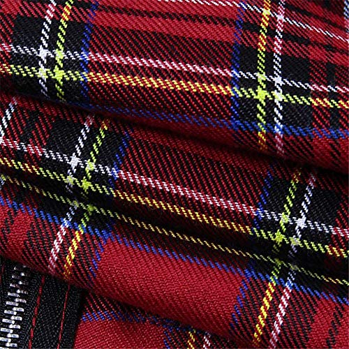Black Sugar - Chaleco para mujer o niña, cadena de metal rojo escocés a cuadros rojos, negros y plisados con cremallera y correas de cuero, cintas de tirantes gótico Gilet Rouge L