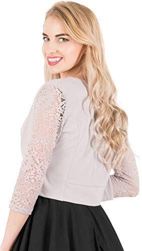 BlackButterfly 3/4 Manga de Encaje Abrir Bolero Noche Chaqueta Blusa (Plata, ES 36 - XS)