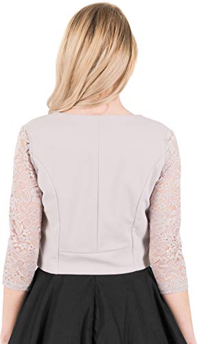 BlackButterfly 3/4 Manga de Encaje Abrir Bolero Noche Chaqueta Blusa (Plata, ES 36 - XS)
