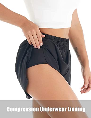 Blooming Jelly Pantalones Cortos Deportivos para Mujer 2-en-1 Transpirable Pantalones Secado Rápido para de Running Fitness Yoga con Bolsillos