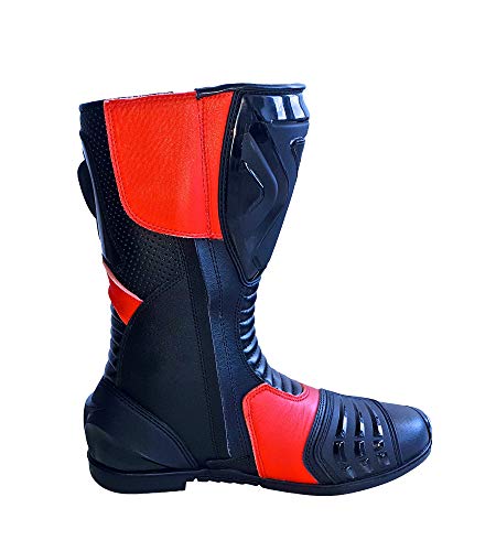 Bohmberg - Botas de moto, botas de piel deportivas, impermeables, de cuero estable protectores rígidos integrados (Rojo, 44)