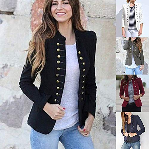 BOLAWOO-77 Blazer de Mujer de Chaquetas Alto Informal Cuello Traje Mode De Marca de Oficina de Negocios Abrigo Elegante con botón Frente Abrigo Militar Blazer Largo Blazer Ajustado