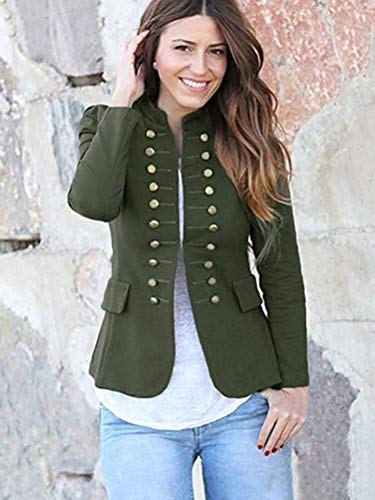 BOLAWOO-77 Blazer de Mujer de Chaquetas Alto Informal Cuello Traje Mode De Marca de Oficina de Negocios Abrigo Elegante con botón Frente Abrigo Militar Blazer Largo Blazer Ajustado
