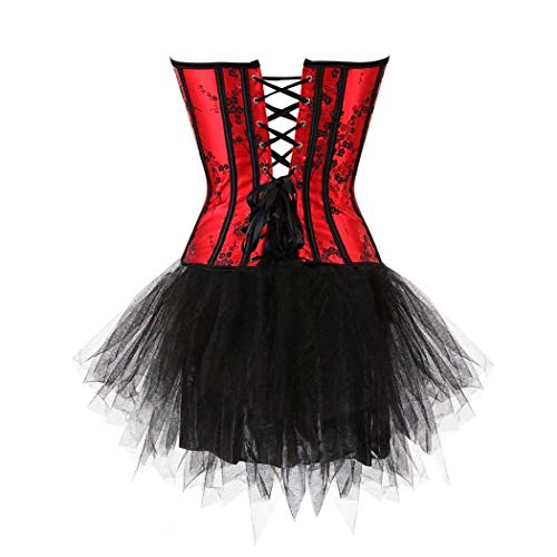 BOLAWOO-77 Corsage Party Mujeres Corset Bustier Top con Mini Falda Mode De Marca Tutu para Moulin Rouge Showgirl Clubwear Moda Vintage Cruz Correas Body Shaping Body Shaper Fajas