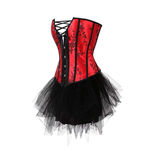 BOLAWOO-77 Corsage Party Mujeres Corset Bustier Top con Mini Falda Mode De Marca Tutu para Moulin Rouge Showgirl Clubwear Moda Vintage Cruz Correas Body Shaping Body Shaper Fajas