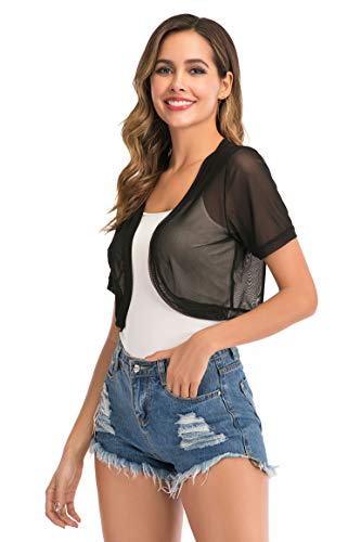 Bolero Mujer Transparente Fiesta Manga Corta Boda Chaqueta Corta Cárdigan Corto Torera Elegante para Verano Primavera