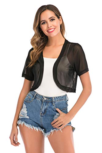 Bolero Mujer Transparente Fiesta Manga Corta Boda Chaqueta Corta Cárdigan Corto Torera Elegante para Verano Primavera