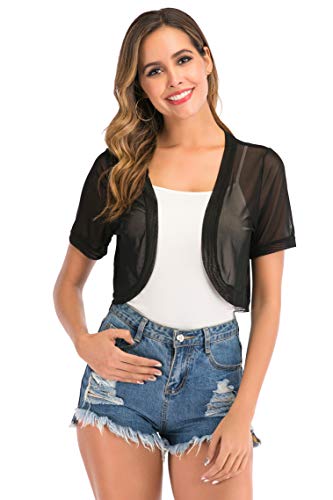 Bolero Mujer Transparente Fiesta Manga Corta Boda Chaqueta Corta Cárdigan Corto Torera Elegante para Verano Primavera