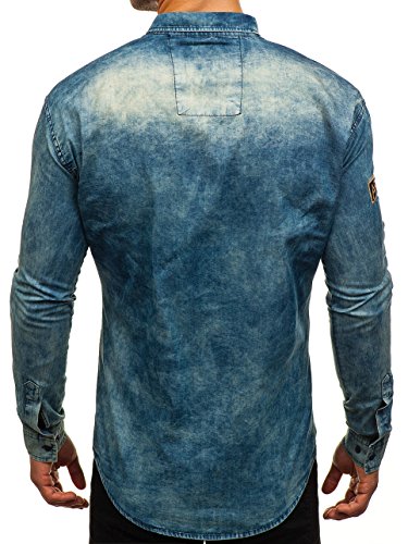 BOLF Hombre Camisa Vaquera de Manga Larga Denim Slim Fit Madmext 0992 Azul Oscuro-Gris M [2B2]