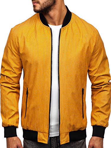 BOLF Hombre Chaqueta Acolchada de Entretiempo Cierre de Cremallera Cuello Alto Cazadora Plumíferos Deporte Chaqueta de Ocio Básico Outdoor Estilo Casual Nature 6115 Camel L [4D4]