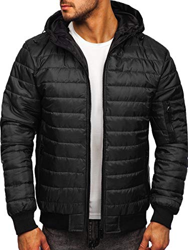 BOLF Hombre Chaqueta acolchada de Entretiempo Cierre de Cremallera Cuello alto Cazadora Plumíferos Deporte Chaqueta de Ocio Básico Outdoor Estilo Casual J.STYLE MY13 Negro XXL [4D4]
