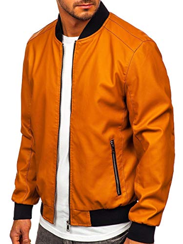 BOLF Hombre Chaqueta Acolchada de Entretiempo Cierre de Cremallera Cuello Alto Cazadora Plumíferos Deporte Chaqueta de Ocio Básico Outdoor Estilo Casual J.Boyz 1147-1 Camel L [4D4]