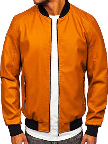 BOLF Hombre Chaqueta Acolchada de Entretiempo Cierre de Cremallera Cuello Alto Cazadora Plumíferos Deporte Chaqueta de Ocio Básico Outdoor Estilo Casual J.Boyz 1147-1 Camel L [4D4]