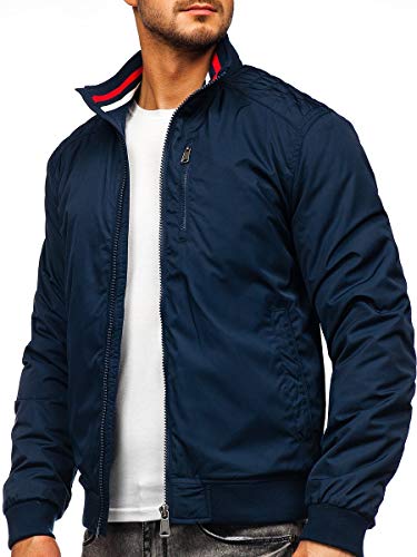 BOLF Hombre Chaqueta Acolchada de Entretiempo con Capucha Cierre de Cremallera Cuello Alto Cazadora Plumíferos Deporte Chaqueta de Ocio Básico Outdoor Estilo Casual Extreme 1907 Azul Oscuro M [4D4]