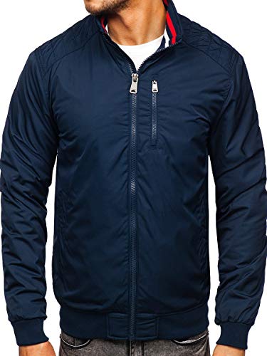 BOLF Hombre Chaqueta Acolchada de Entretiempo con Capucha Cierre de Cremallera Cuello Alto Cazadora Plumíferos Deporte Chaqueta de Ocio Básico Outdoor Estilo Casual Extreme 1907 Azul Oscuro M [4D4]
