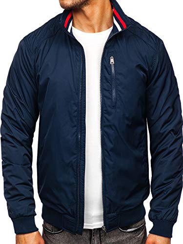 BOLF Hombre Chaqueta Acolchada de Entretiempo con Capucha Cierre de Cremallera Cuello Alto Cazadora Plumíferos Deporte Chaqueta de Ocio Básico Outdoor Estilo Casual Extreme 1907 Azul Oscuro M [4D4]