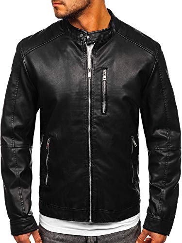 BOLF Hombre Chaqueta De Cuero Ecológico Cierre De Cremallera Chaqueta de Piel Cazadora Estilo Casual J.Boyz 1149 Negro XXL [4D4]