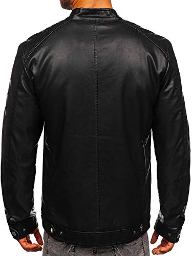 BOLF Hombre Chaqueta De Cuero Ecológico Cierre De Cremallera Chaqueta de Piel Cazadora Estilo Casual J.Boyz 1149 Negro XXL [4D4]
