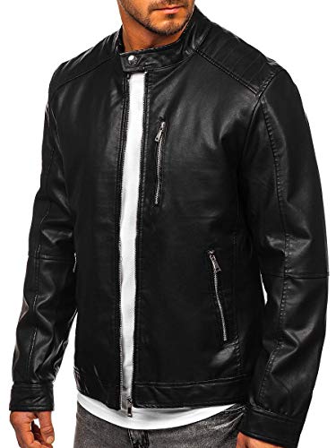 BOLF Hombre Chaqueta De Cuero Ecológico Cierre De Cremallera Chaqueta de Piel Cazadora Estilo Casual J.Boyz 1149 Negro XXL [4D4]