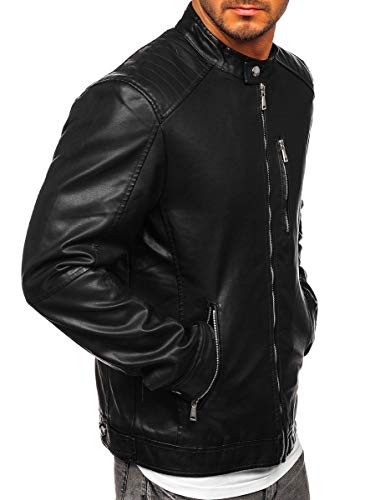 BOLF Hombre Chaqueta De Cuero Ecológico Cierre De Cremallera Chaqueta de Piel Cazadora Estilo Casual J.Boyz 1149 Negro XXL [4D4]