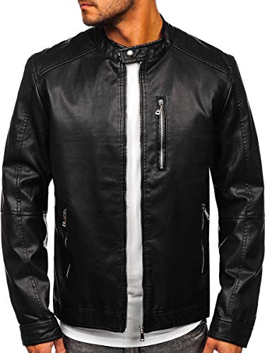 BOLF Hombre Chaqueta De Cuero Ecológico Cierre De Cremallera Chaqueta de Piel Cazadora Estilo Casual J.Boyz 1149 Negro XXL [4D4]