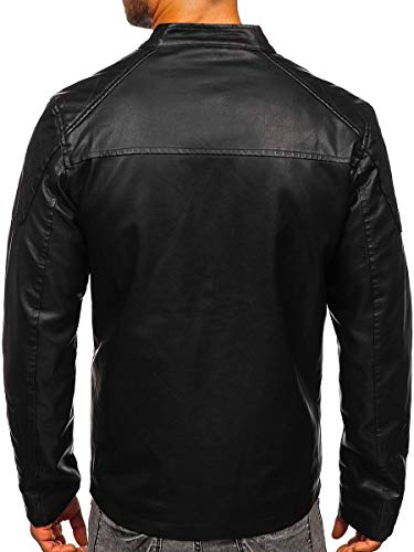 BOLF Hombre Chaqueta De Cuero Ecológico Cierre De Cremallera Chaqueta de Piel Cazadora Estilo Casual J.Boyz 1151 Negro L [4D4]