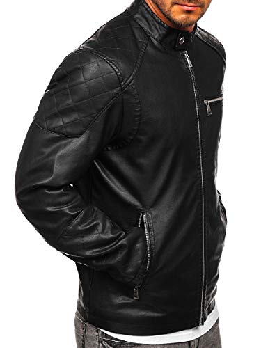 BOLF Hombre Chaqueta De Cuero Ecológico Cierre De Cremallera Chaqueta de Piel Cazadora Estilo Casual J.Boyz 1151 Negro L [4D4]