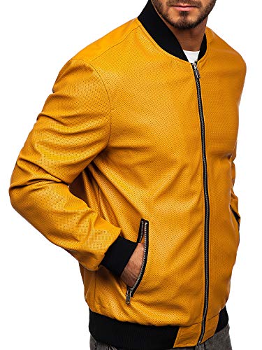 BOLF Hombre Chaqueta de Cuero Estilo Urbano Nature 6125 Camel M [4D4]