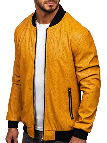 BOLF Hombre Chaqueta de Cuero Estilo Urbano Nature 6125 Camel M [4D4]