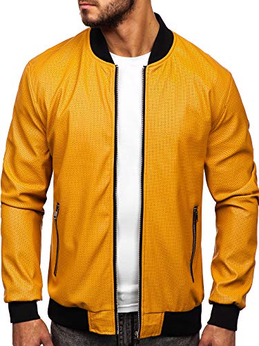 BOLF Hombre Chaqueta de Cuero Estilo Urbano Nature 6125 Camel M [4D4]
