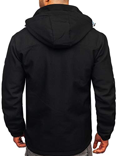 BOLF Hombre Chaqueta de Entretiempo Softshell con Capucha Cierre de Cremallera Cazadora Ropa de Abrigo Transirable Cortavientos Outdoor Estilo Deportivo Freestep WX063 Negro-Rojo XL [4D4]