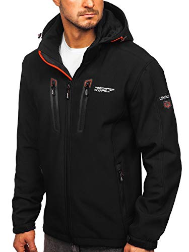 BOLF Hombre Chaqueta de Entretiempo Softshell con Capucha Cierre de Cremallera Cazadora Ropa de Abrigo Transirable Cortavientos Outdoor Estilo Deportivo Freestep WX063 Negro-Rojo XL [4D4]
