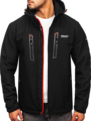 BOLF Hombre Chaqueta de Entretiempo Softshell con Capucha Cierre de Cremallera Cazadora Ropa de Abrigo Transirable Cortavientos Outdoor Estilo Deportivo Freestep WX063 Negro-Rojo XL [4D4]