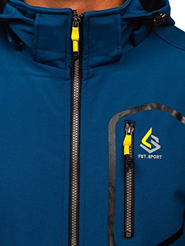 BOLF Hombre Chaqueta Softshell de Entretiempo con Capucha Cierre de Cremallera Cuello Alto Plumíferos Deporte Chaqueta de Ocio Básico Outdoor Estilo Casual Freestep AB143 Azul XL [4D4]