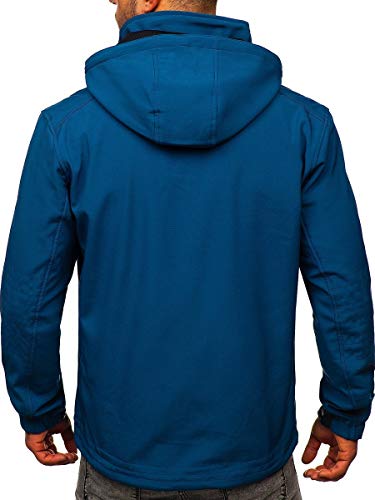 BOLF Hombre Chaqueta Softshell de Entretiempo con Capucha Cierre de Cremallera Cuello Alto Plumíferos Deporte Chaqueta de Ocio Básico Outdoor Estilo Casual Freestep AB143 Azul XL [4D4]
