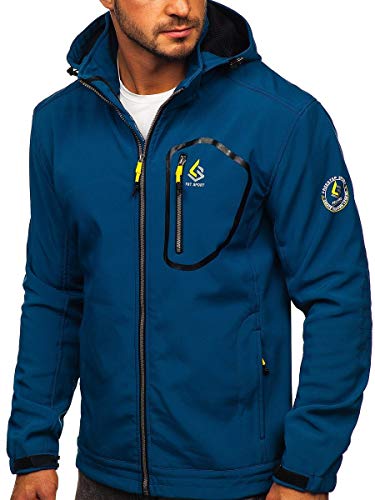 BOLF Hombre Chaqueta Softshell de Entretiempo con Capucha Cierre de Cremallera Cuello Alto Plumíferos Deporte Chaqueta de Ocio Básico Outdoor Estilo Casual Freestep AB143 Azul XL [4D4]