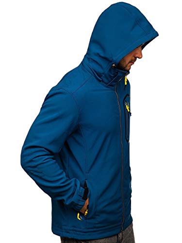 BOLF Hombre Chaqueta Softshell de Entretiempo con Capucha Cierre de Cremallera Cuello Alto Plumíferos Deporte Chaqueta de Ocio Básico Outdoor Estilo Casual Freestep AB143 Azul XL [4D4]