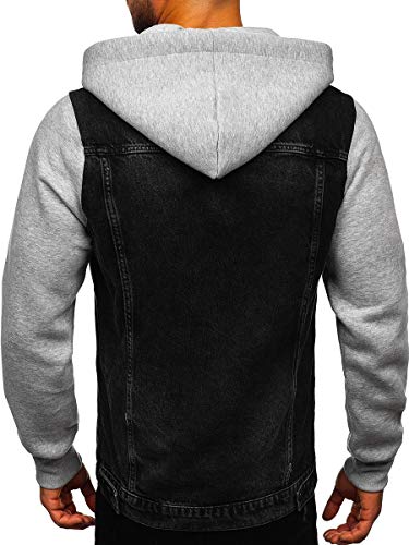 BOLF Hombre Chaqueta Vaquera Denim Chaqueta De Entretiempo Cierre De Botones Chaqueta de algodón Estilo Diario 211902 Negro XL [4D4]