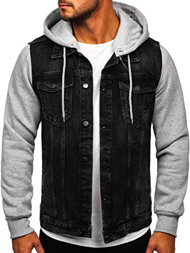 BOLF Hombre Chaqueta Vaquera Denim Chaqueta De Entretiempo Cierre De Botones Chaqueta de algodón Estilo Diario 211902 Negro XL [4D4]