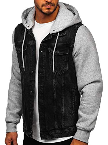 BOLF Hombre Chaqueta Vaquera Denim Chaqueta De Entretiempo Cierre De Botones Chaqueta de algodón Estilo Diario 211902 Negro XL [4D4]
