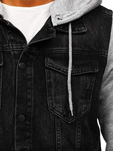 BOLF Hombre Chaqueta Vaquera Denim Chaqueta De Entretiempo con Capucha Cierre De Botones Estilo Diario RWX 211902 Negro M [4D4]