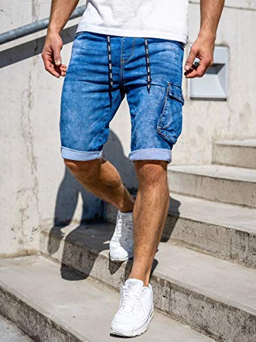 BOLF Hombre Pantalón Corto Pantalones Vaqueros Denim Shorts Sombreado Pantalón de Algodón Estilo Diario M.Sara KR1206 Azul Oscuro M [7G7]