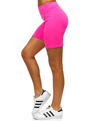 BOLF Mujer Pantalón Corto Bermudas Entrenamiento Shorts Pantalón Ajustados Pantalones Deportivos Slim Fit Therapy 54548 Rosa-Fluorescente L [G7G]